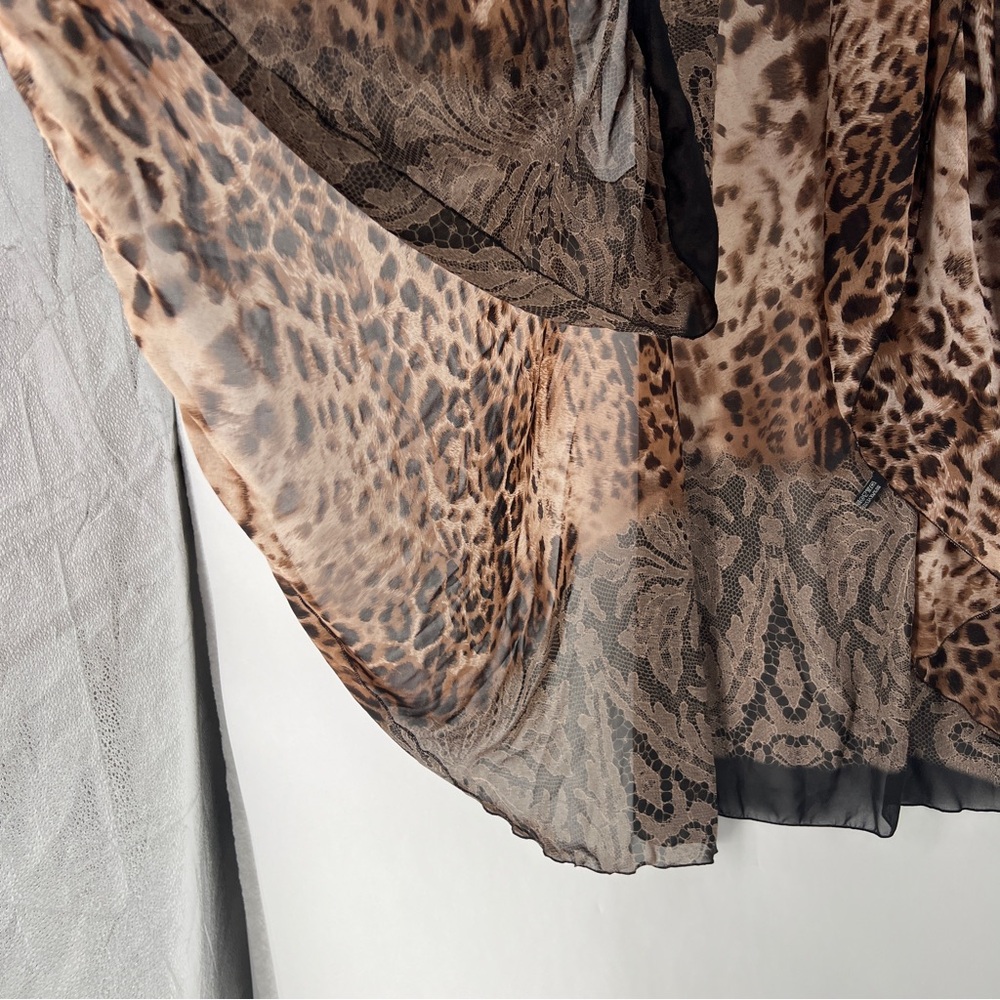 Sheer Chiffon Leopard Print Sleeveless Draped Open Front Topper Layering Piece - Picture 4 of 13